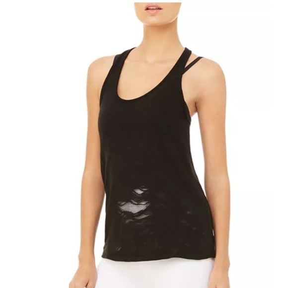 ALO Yoga Tops - Alo Yoga Top Pure Distressed Tank Racerback Black Scoop Neck